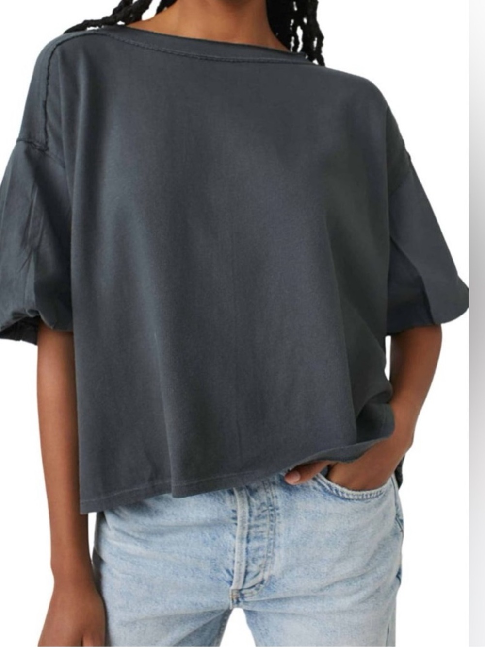 Free People Blossom Tee in Charcoal Gray Small